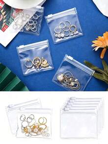20pcs Transparent Reusable Zipper Bags - Portable Storage Bags For Jewelry, Cosmetics, Office Supplies And Small Items; Smooth Surface, Rectangular Design With Zipper Closure, Suitable For Jewelry Storage And Roll-Up Jewelry Pouches. University Holiday Cruise Summer Vacation Essentials Travel Accessories Travel Storage Bags Travel Essentials Travel Supplies Travel Bags - Multicolor - View 2