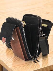 New Crossbody Phone Wallet, Multifunctional Large Capacity Double Zipper Phone Wallet, Fashionable Minimalist Delicate And Soft, Suitable For Casual, Vacation, Dating - Black - View 5