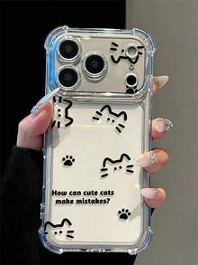 Minimalist Line Cute Cat Paw Print & English Text Pattern Shockproof Phone Case, Transparent Corner Protection Anti-Drop Fashion Versatile Daily Use, Suitable For IPhone 18 Pro/18 Pro Max/16/16 Pro/16 Plus/16 Pro Max/17/17 Pro/17 Pro Max/15/15 Pro/15 Pro Max/15 Plus/14/14 Pro/14 Pro Max/13/13 Pro/13 Pro Max/12/12 Pro/12 Pro Max/11/7/8 Birthday Gift Back To School Gift - Clear - View 1