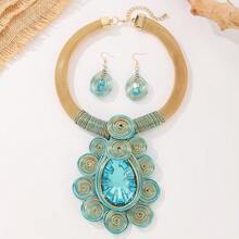 2 piezas/Set Collar & Pendientes, Accesorios de Ropa Ligeros de Lujo Nicho Llamativos y Versátiles, Decoración para Baile & Fiesta de Noche para Mujeres - Celeste - Ver 2