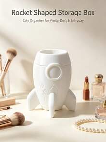 Aesthetic Rocket‑Shaped Makeup Storage Box, Vanity Cosmetic Tool Organizer Cup, Bathroom Skincare Storage Pot, Holder For Lipsticks & Small Makeup Accessories, Ins‑Style Table Home Decoration - Multicolor - View 3