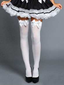 1 Pair Women's Knee-High Socks, Suitable For Various Women, Multi-Color Interchangeable Cosplay Knee-High Socks, Bow Decor, Suitable For Halloween Party, Maid Outfit And Other Occasions - Multicolor - View 2