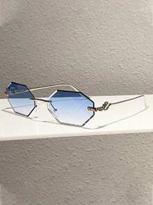 1pc Frameless Square Metal Frame Gradient Color Fashion Glasses For Outdoor Travel - Blue - View 4