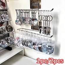 1pc/2pcs Wall Mounted Keychain Display Rack, Multifunctional Storage Organizer For Badges, Charms, Jewelry, Hair Accessories - Space Saving - Silver - View 11