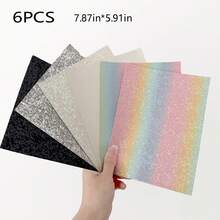 6PCS Glitter Iron-On Fabric Set, Black & Silver Dark Style Glitter Fabric, Rainbow Gradient Thick Glitter Fabric, Handmade DIY Glitter Sequin Fabric - Multicolor - View 13
