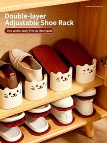Cat-Themed Adjustable Double-Layer Shoe Storage Rack, Space-Saving Shoe Cabinet Storage Solution, Maximize Shelf Space, Entryway Bedroom Hallway Closet Dorm Organizer, Mother's Day Gift, Sturdy Fits Boots, Sneakers, Sandals, Heels - Multicolor - View 4