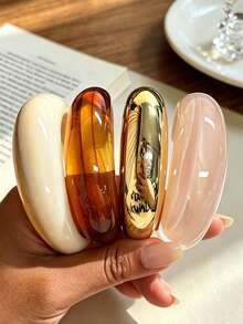 4pcs/1pc Vintage Elegant Minimalist Casual Style Women's Multicolor Round Acrylic & Gold CCB Bracelet Set, Suitable For Party, Date, Holiday Gift, Daily Wear - Multicolor - View 2