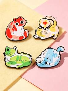 1 Pc/4pcs Cartoon Cute Multi‑Color Mood Cat Brooch, Decorative Pin For Bags & Garments, Gift For Cat Lovers - Multicolor - View 4