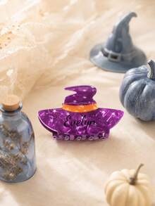 Personalized Halloween Hair Claw Clip, Custom Engraved Name, Spooky Pumpkin Witch Hat Hair Accessories Birthday Party Gift For Her, Custom Name Gift - Multi-color Halloween Hair Clip - View 3