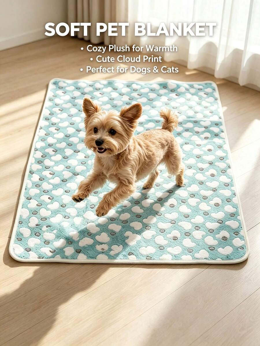 Soft And Cute Pet Blanket, Cute Heart Printed Plush Mattress, Reusable Dog And Cat Warm Sleeping Pad That Can Be Washed And Reused - M[60*40cm] - View 1
