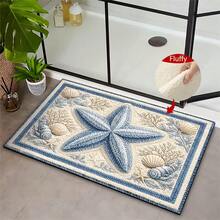 1pc Starfish Shell Seaweed Pattern Microfiber Bath Rug,Non-Slip And Soft Bathroom Mat,Doormat,Water Absorption Mat,Machine Washable,Low Pile,TPR Backing,Knit Fabric,ForBedroom,Kitchen,Entryway,Indoor Use,Accessories & Home Decor,Perfect New Home Gift - B - View 2