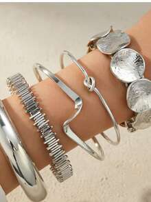 QTHOPE 5PCS Irregular Bracelet Open Mouth Jewelry Combination Jewelry Exaggerated Stripes Bracelet Set For Women - 5 Pcs - View 3