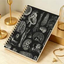 1pc 21x14cm Spiral Journal, Black Background Human Body Anatomy Illustration Notebook, Gothic Medical Art Style, For Study & Work, Daily Log Diary Memorandum Book - M - View 3