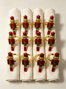 12pcs/6PCS Christmas Nutcracker Soldier Napkin Rings, Full Set Of 6 Metal Nutcracker Napkin Buckles, Christmas Table Napkin Ring Decoration Set With Painted Rhinestone Napkin Rings, Holiday Party Table Decoration Napkin Cloth Rings, Home Decor, Christmas Restaurant Table Setting Decoration, Hotel Tabletop Decoration Supplies - Multicolor - View 18