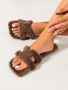 Ximi Ruo Pantuflas de mujer de unicolor con piel sintética suave y plana, uso casual para vacaciones, playa, hogar, interior y exterior, otoño e invierno, cálidas, estilo simple y de moda, con forro suave y esponjoso, zapatos tipo slip-on para mujer, cómodos, ligeros, versátiles, para uso diario, viajes y salidas, estilo suave y delicado, pantuflas de forro polar de doble uso para hogar y exterior - Café integral - Ver 6