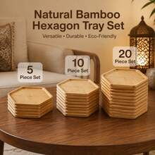 Hexagonal Bamboo Coaster Set, 5 10 20 Pieces Optional, Arabic Coffee Utensils Tabletop Decor, Ramadan Home Tabletop Storage Organizer Mat, Non-Food Contact - Champagne - View 5