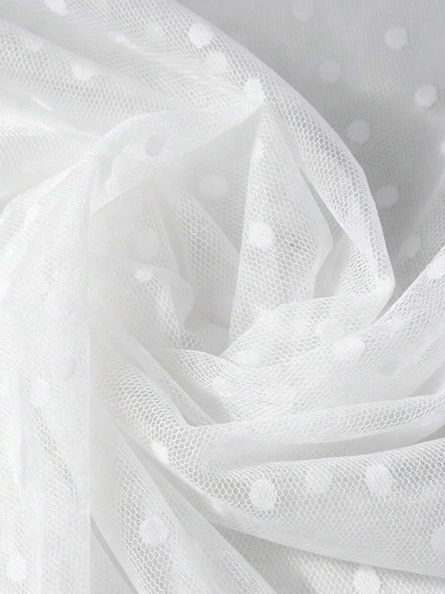 1pc Polka Dot Lace Sexy Mesh Fabric, Dress Shawl Scarf Clothing Handmade DIY Material - White - View 1