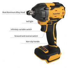 SuperPan Rechargeable Electric Tool Brushless Cordless Impact Wrench 20V 3-Speed Forward + 2-Speed Reverse Suitable For M6-M16 Bolts Industrial Grade Home Multi-Function Electric Wrench Car Repair / Woodworking / Scaffolding / Installation All-In-One Machine (Bare Tool - Battery Not Included) - Yellow - View 4