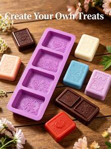Exquisite Embossed Pattern 4-Piece Silicone Mold Set With Square And Round Dual Styles, Includes Dropper, Purple, Heat-Resistant, Easy To Clean, Large Capacity, Suitable For Handmade Soap, Aromatherapy Candles, Multi-Functional Home Decor Crafting - Multiple Styles - View 4