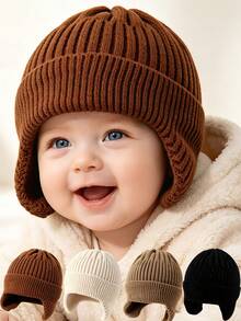 1pc Children's Ear-Protective Ribbed Knit Beanie, Soft Elastic Warm Winter Hat, Suitable For Toddler Boys And Girls Daily Outdoor Wear - Multicolor - View 2