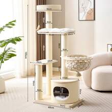 Solid Wood Cat Tree For Small Spaces, Suitable For Large Cats, With Integrated Cat Nest And Scratching Posts - Solid Wood Multi-layer Board Cat Tree Model a - View 6