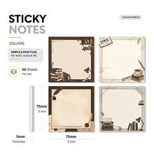 4 Packs Total 200 Sheets Vintage Library Sticky Notes 75x75mm 3x3 Inch, Book & Coffee Writing Theme Self-Adhesive Memo Pads, Nostalgic Study Planner To-Do List Desktop Reminder Stickers, School Office Stationery Supplies - 75 X 75 mm - View 2