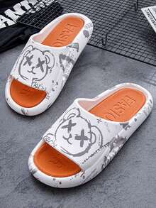 Chanclas para hombre con diseños de caricaturas, transpirables para uso doméstico y exterior. Suela gruesa amortiguante, plantilla de masaje bicolor, suave material EVA. Modelo para parejas - Naranja - Ver 4