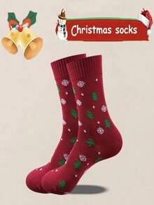 1/4/8 Pairs Random Women's Classic Christmas Element Cartoon Striped Argyle Pattern Comfortable Breathable Mid-Calf Socks - Multicolor - View 5