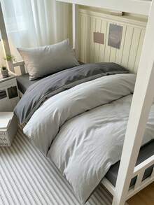 2/3pcs Grey Duvet Cover Set, Minimalist Solid Color Modern Style Polyester Kids Bedding Set, Suitable For All Seasons, Dorm, Kids Room Duvet Cover, Teen Gift, Back To School Bedding, Soft And Breathable, Machine Washable (1 Duvet Cover + 1/2 Pillowcases, Filling Not Included) - Grey - View 2