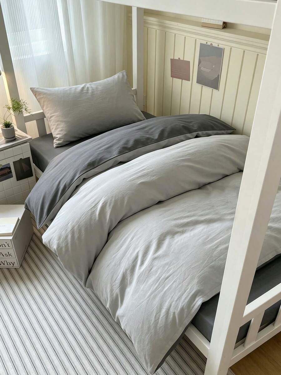 2/3pcs Grey Duvet Cover Set, Minimalist Solid Color Modern Style Polyester Kids Bedding Set, Suitable For All Seasons, Dorm, Kids Room Duvet Cover, Teen Gift, Back To School Bedding, Soft And Breathable, Machine Washable (1 Duvet Cover + 1/2 Pillowcases, Filling Not Included)
