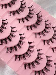 10 Pairs False Eyelashes Clear Band Slim Artificial Mink Eyelashes Fluffy Thick Russian Strip Lashes 3D Fake Eyelashes Curling Strip Lashes Natural Pointed Russian Eyelashes Crossed Cat Eye Lashes For Parties Daily And Various Occasions Makeup - View 7