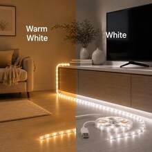 2835 LED Light Strip, USB Powered, Flexible LED Light Strip Set, 2-Level Lighting With Smart Light Bar, High Brightness, No Hotspots, Stable Performance, With Shaping Function, Warm White/Cool White 2 Colors Optional, 1m/2m/3 Meters/4m/5m 5 Sizes Optional, 1PC Dimmable, Creative DIY Design Atmosphere Decoration Light For Girlfriend/Friend, Soft Warm Light, Flexible And Cuttable, With Adhesive Backing For Easy Installation - Multicolor - View 9