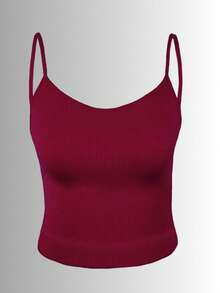 Top tank blusa de mujer canalé de tirantes estampado liso crop básico varios colores - Burdeos - Ver 5