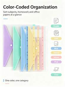 3Pcs Multi‑Color A4 11‑Hole Snap Button File Pouches, Transparent PP Binder Insert Pockets, Document Organizer For Back To School Student Office Supplies,Document Folder - Sets - View 2