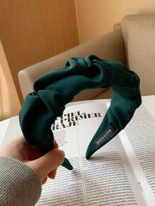 1pc Elegant Pleated Wide Band Solid Color Hair Clip Fashion Vintage Hair Hoop Korean Style Versatile Hair Accessory - White - View 4