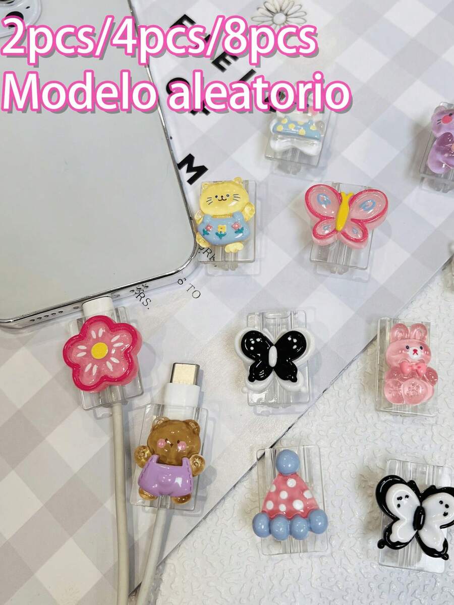 2pcs/4pcs/8pcs Random Style Cartoon 3D Figure Data Cable Protector, Compatible With Apple 18W-20W PD Fast Charging, Anti-Breakage Anti-Wear, Suitable For Daily Home And Outdoor Charging, Colorful 3D Cartoon Data Cable Connector Protector, Cute Small Gift Perfect For Gifting - 4pcs Random Style - View 1