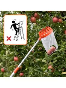 Fruit Picker Basket 20 * 16 * 18.5 Cm With Polyester Collection Bag, Orange Picking Tool For Apples Pears And Peaches, Universal Attachment For Most Poles, Reusable Harvesting Accessory Without Pole Ideal For Garden And Orchard Use - A - View 2
