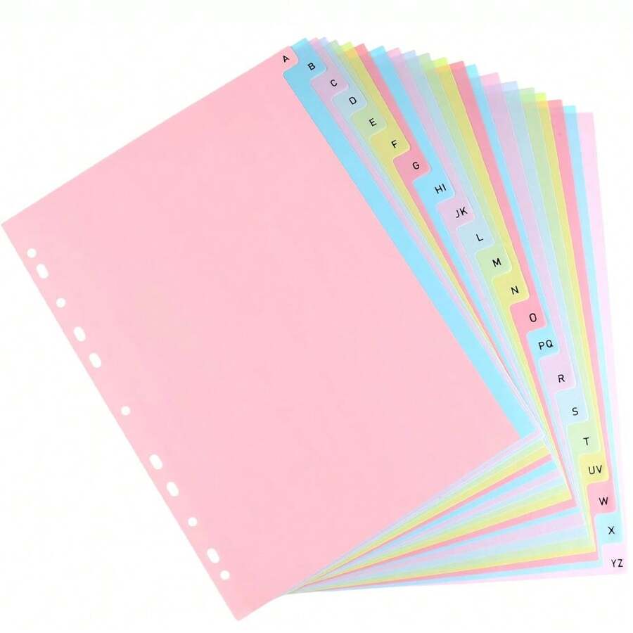 21pcs A-Z Letter Index Divider Pages, Durable Waterproof PVC Binder Index Tabs, Soft & Flexible, Fits 8.5*11 Inch Letter Size, Compatible With 2/3/4/11 Ring Binders, Suitable For Office, School, Home File Organization And Quick Information Retrieval - Colorful - View 1