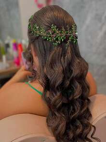 1pc Shiny Rhinestone Headband, Elegant Wedding Bridal Bridesmaid Hair Accessory, Fashion Party Banquet Festival Gathering Headpiece - Green - View 2