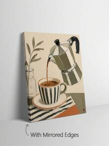 1pc Moka Pot Coffee Canvas Wall Art, Framed Or Unframed Vintage Textured Painting Print, Neutral Cafe Still Life Poster, Wall Decor For Kitchen Dining Interior, Home Decoration, Gift - Abstract Style a - View 3