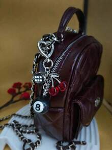 1pc/Set Cherry Lucky Keychain, Red/Black Billiard Design, Alloy Heart-Shaped Buckle, Can Be Hung On Car, Durable, Fashionable And Beautiful, Suitable For Men And Women - Multicolor - View 2