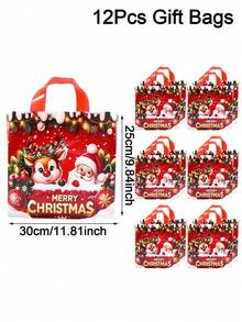 6/12pcs Christmas Plastic Tote Bags, Cartoon Reindeer & Santa Claus Pattern Reusable Gift Bags, Shiny Shopping Bags, Red Party Gift Bags, 2026 Holiday Christmas Home Decor, 2027 Christmas Gift Christmas New Year Packaging Bags - Santa Claus Elk - View 14