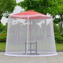 Patio Umbrella Mesh Screen, Outdoor Umbrella Netting With Zipper Door, Polyester Hanging Screen For Garden Patio Table Camping And Outdoor Dining - White - View 8