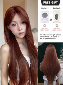 alicegarden 32 Inch Front Lace Wig, Natural Straight Hair, Stunning Red Color, Middle Part Design, Suitable For Women's Daily, Party, Cosplay Use, Natural And Durable, Women's Wig Gift (Accessories Not Included) - Red - View 6
