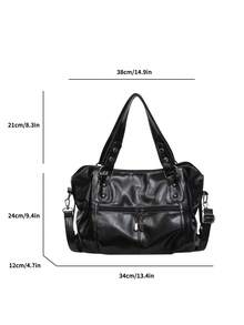 Vintage Minimalist Large Capacity Fashion Student Work Commute Tote Bag - Black - View 6