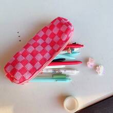 Knitted Pencil Case Korean Style INS Checkerboard Office Highly Attractive Stationery Box Minimalist Pencil Pouch - Multicolor - View 5
