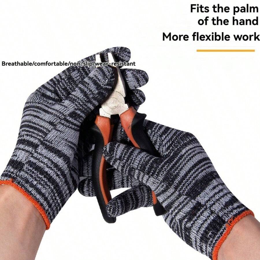 Black & White Floral Cotton Yarn Work Gloves, Knitted Breathable Industrial Operation Gloves, Anti-Slip - Gloves - View 1