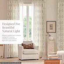 Linen Blend Pinch Pleated Curtains 84 Inch Long For Living Room, Bedroom, Dining Room, Light Filtering Curtains 2 Panels Set, Modern Floral Printed Design, 30" W X 84" L - Antique White - View 2