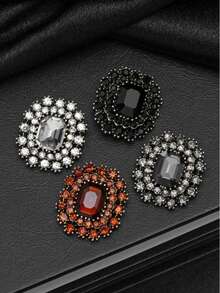 5pcs Classic Square Rhinestone Decorated Metal Buttons, Suitable For Coats, Sweaters, Jackets, Cashmere, Fur Coats, Gold With Dark Green Gemstone, Multi-Functional DIY Sewing Accessories - Multicolor - View 2