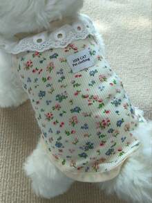 Rompi Leher Hewan Peliharaan Baru Musim Gugur, Atasan Tanpa Lengan Kerah Ruffle Renda Motif Bunga Vintage, Pakaian Hewan Peliharaan Elastis Lembut, Cocok untuk Anjing Kecil, Anjing Sedang dan Kucing - MultiWarna - View 20